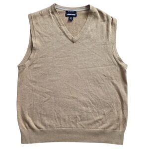Lands End Supima Cotton Medium V-Neck Sweater Vest Tan Beige